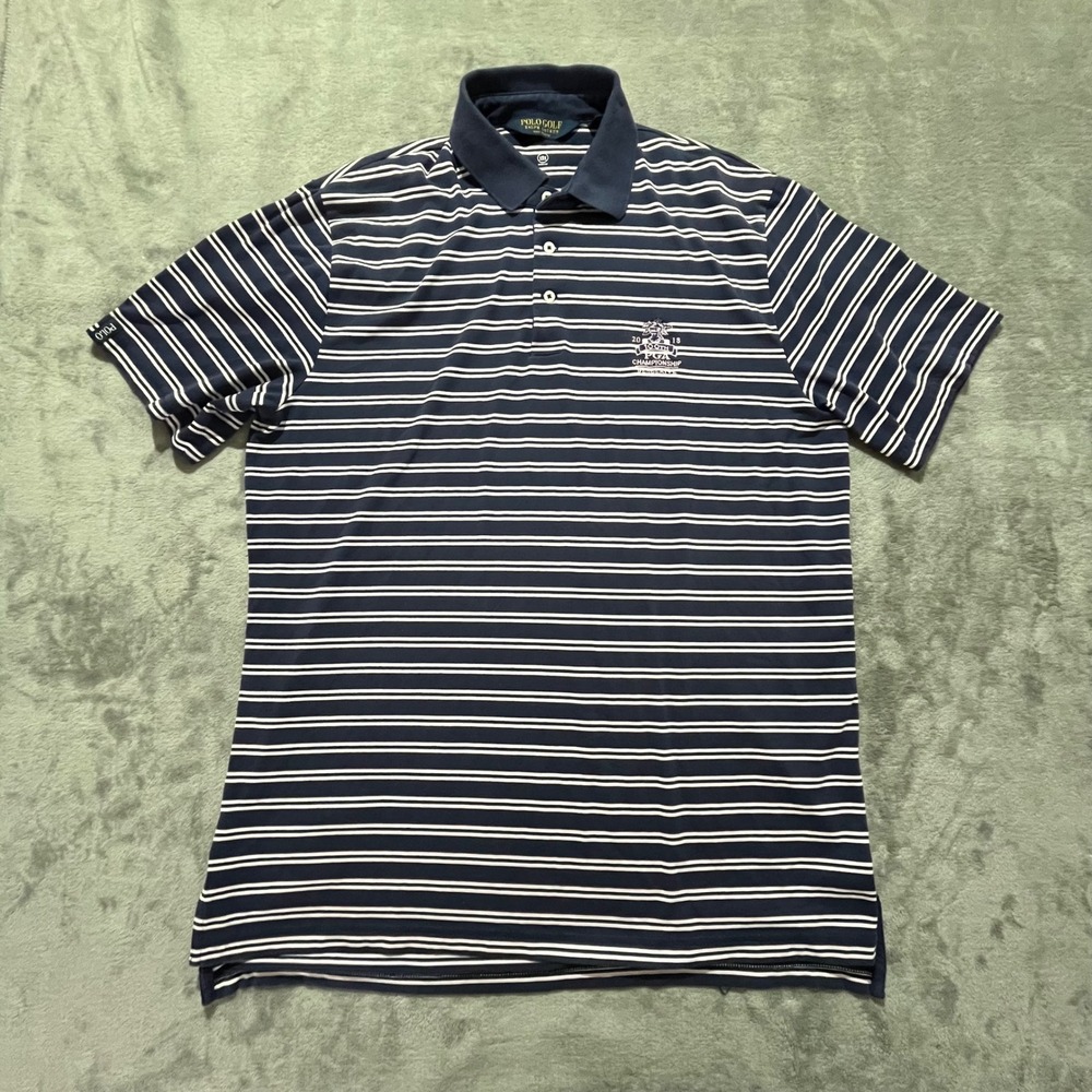 Polo Golf Ralph Lauren Polo Shirt Mens L Blue Striped‎ 2018 100th PGA Champ